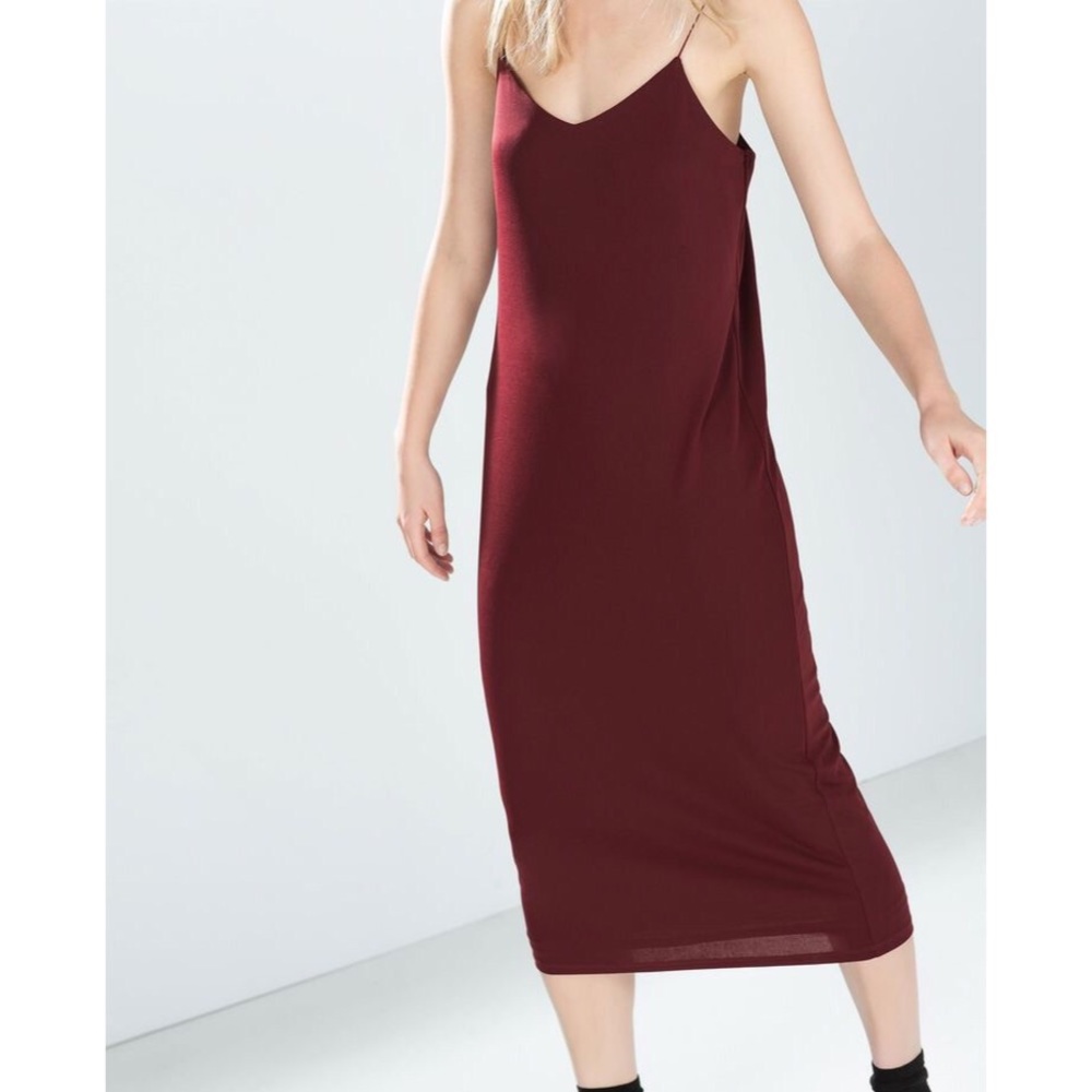 ZARA Midi Slip Dress in Burgundy Minimal 90s - Picture 1 of 4